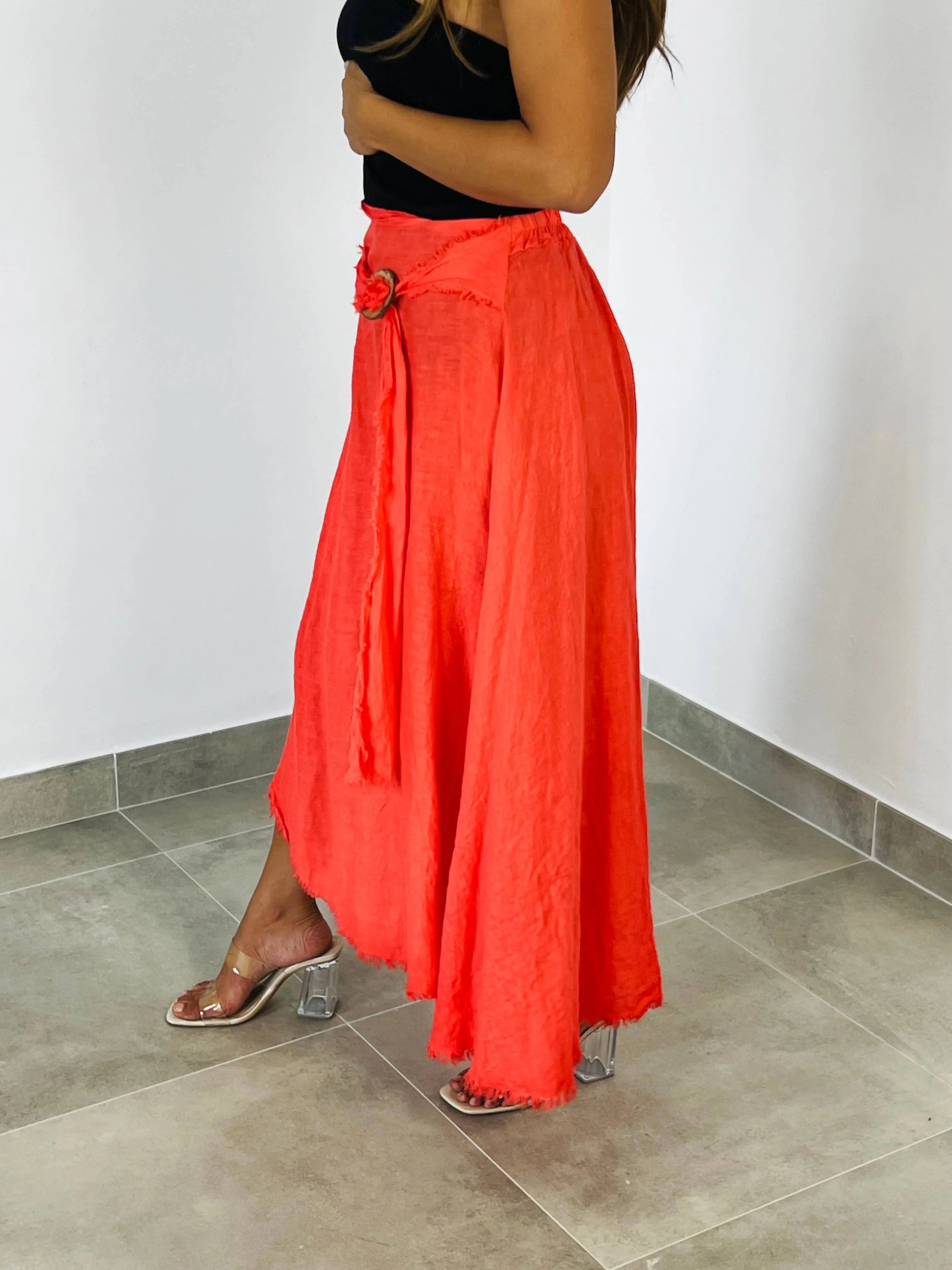 Linen and More 100% COCONUT LINEN BUTTON SKIRT Linen & More