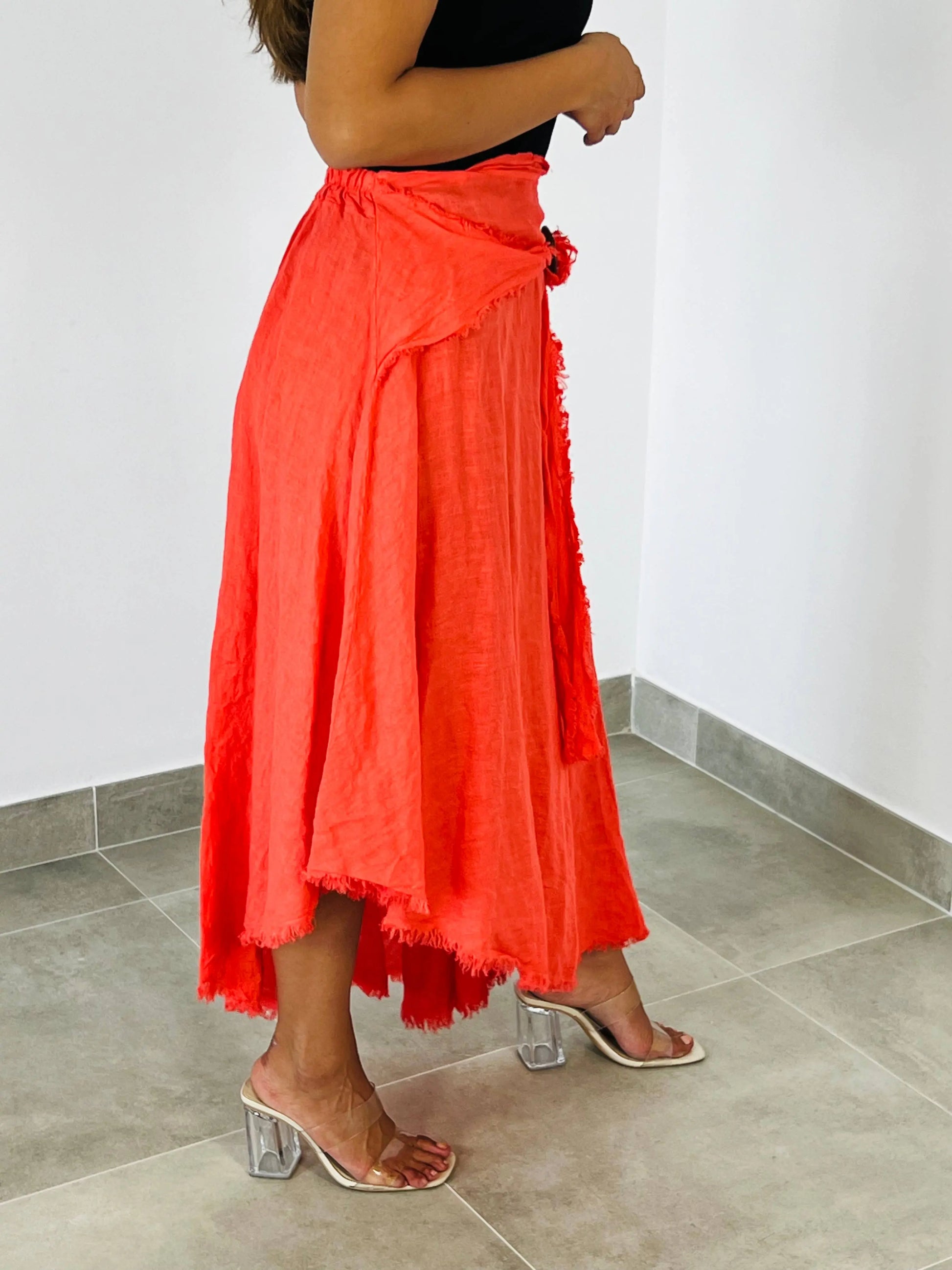 Linen and More 100% COCONUT LINEN BUTTON SKIRT Linen & More