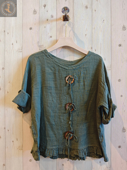 Linen and More 100% LINEN RING BLOUSE Linen & More