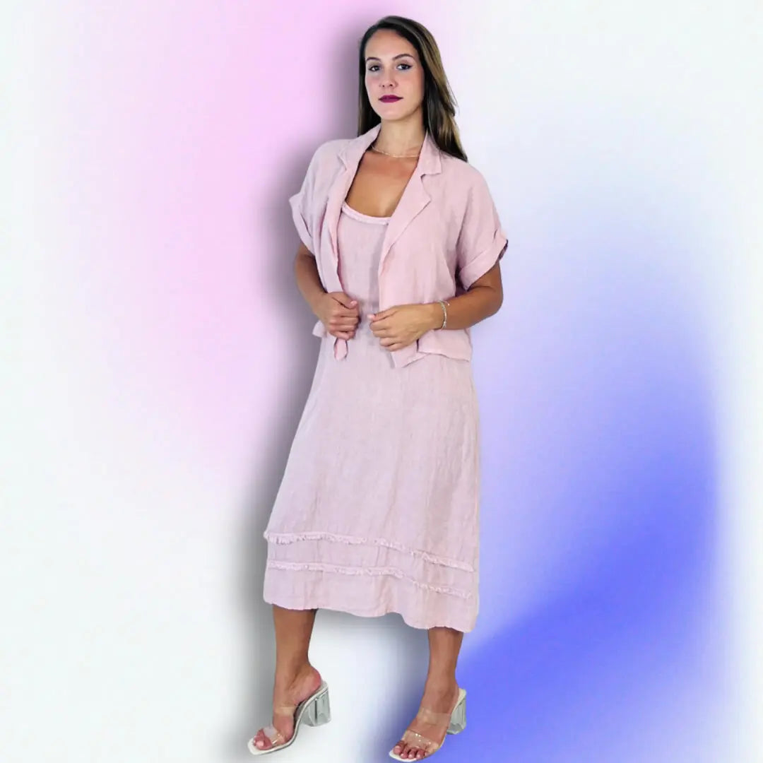 BLAZER AND STRAPPY DRESS SET 100% LINEN