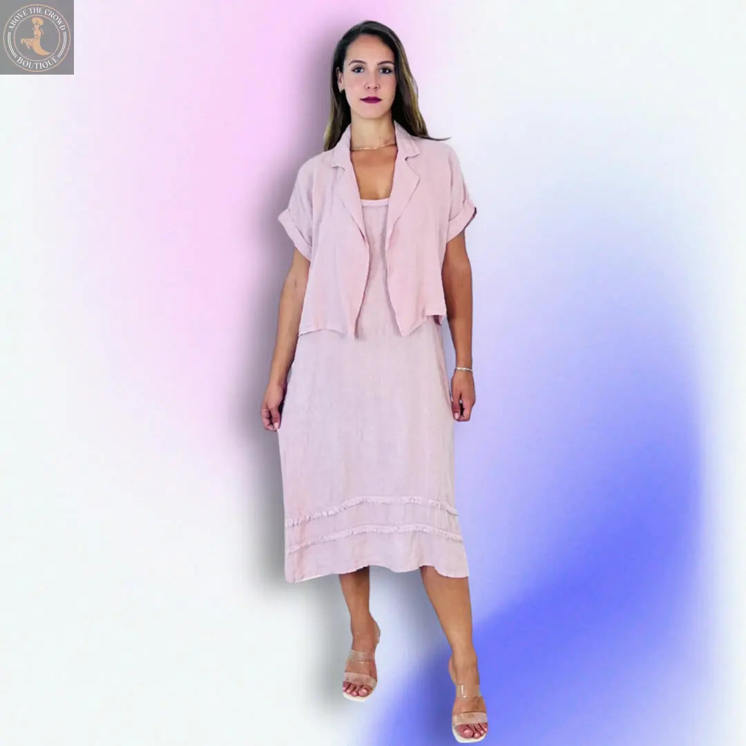 Linen and More BLAZER AND STRAPPY DRESS SET 100% LINEN Linen & More