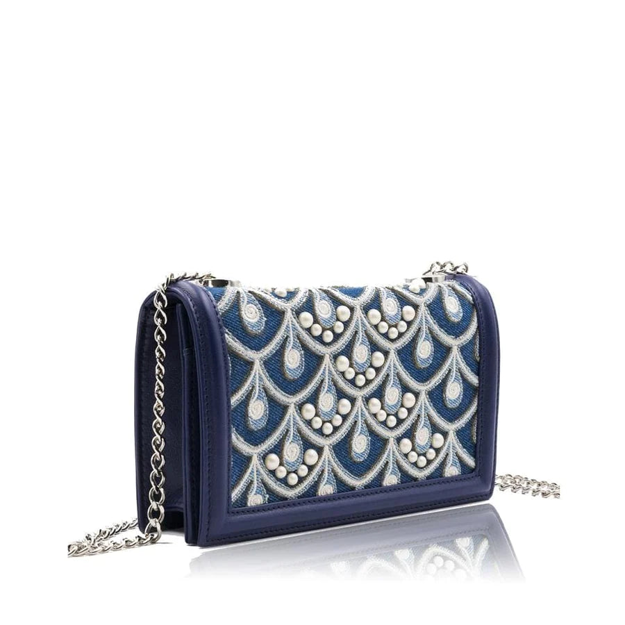 Lola&Lo Tania Embroidered Denim Clutch with Napa Leather Lining - Crafted in Spain Lola@Lo
