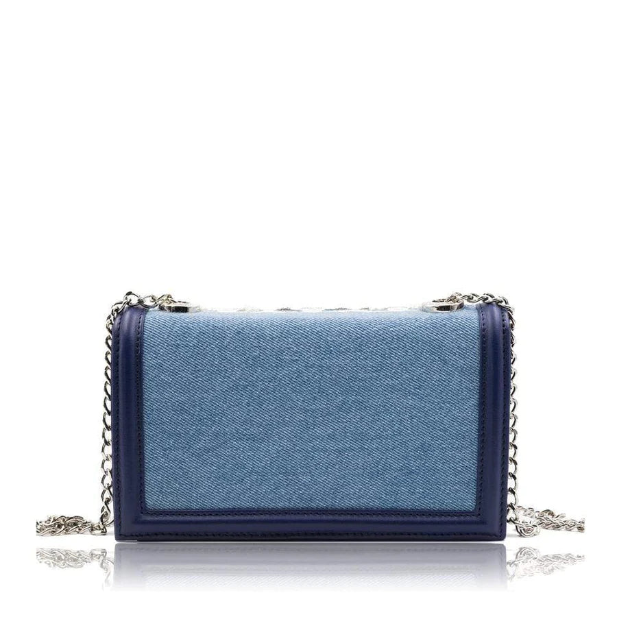 Lola&Lo Tania Embroidered Denim Clutch with Napa Leather Lining - Crafted in Spain Lola@Lo