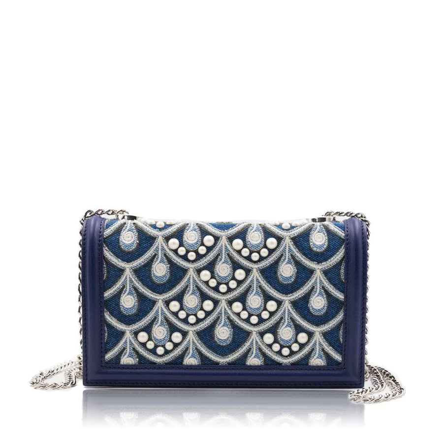 Lola&Lo Tania Embroidered Denim Clutch with Napa Leather Lining - Crafted in Spain Lola@Lo