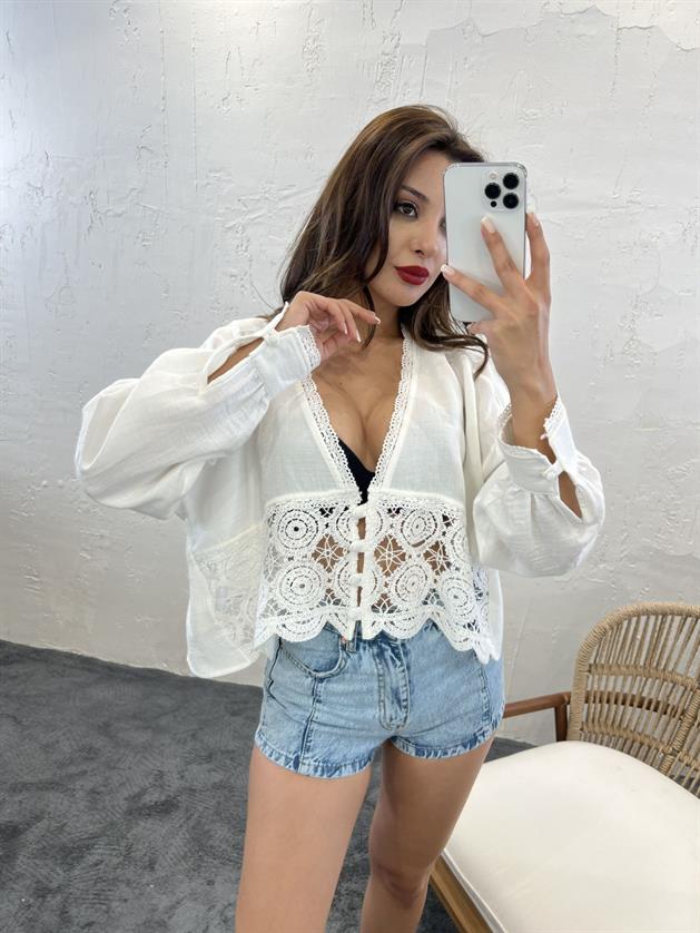 Lonca White Shirt With Lace FME11051 Lonca