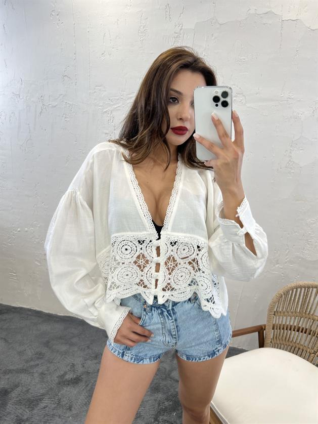 Lonca White Shirt With Lace FME11051 Lonca