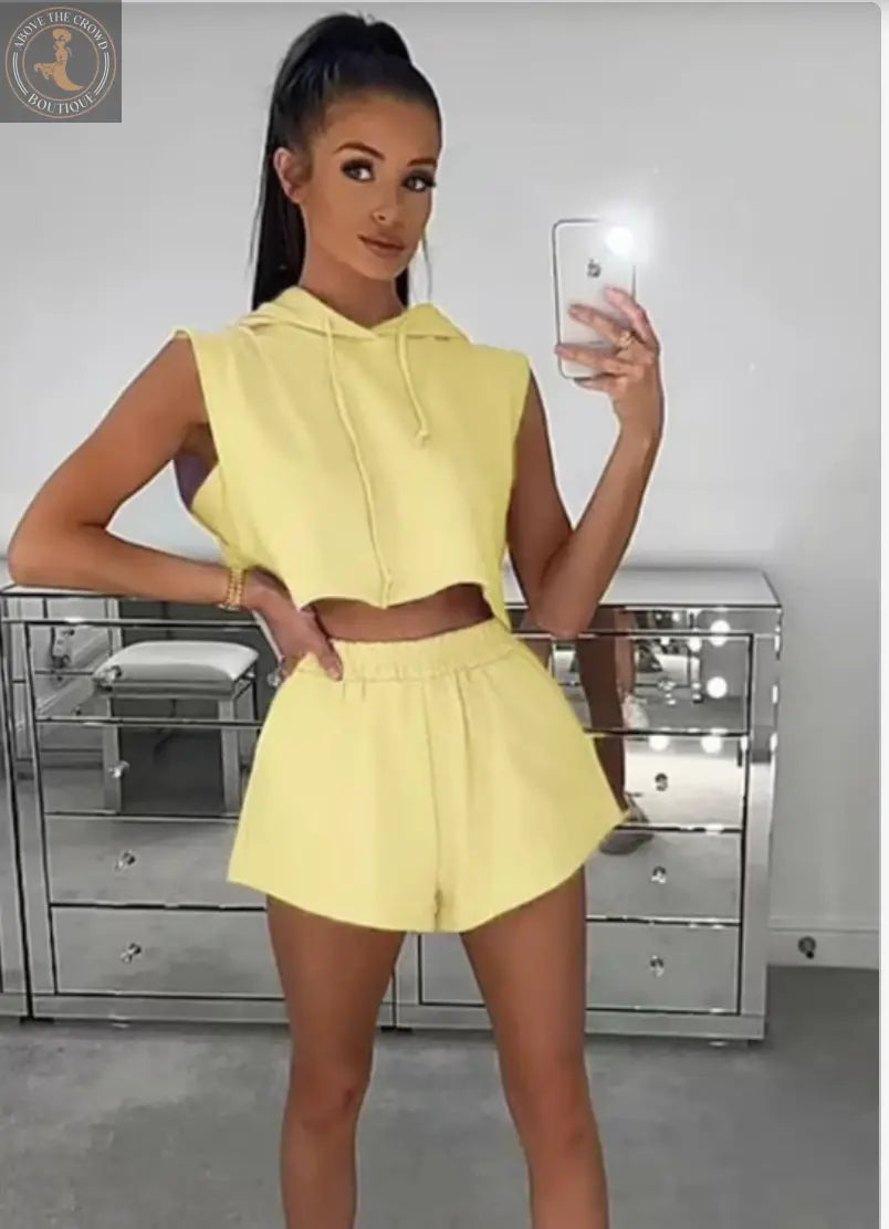 Lonca Yellow Hooded Short Set MJF10058 Lonca