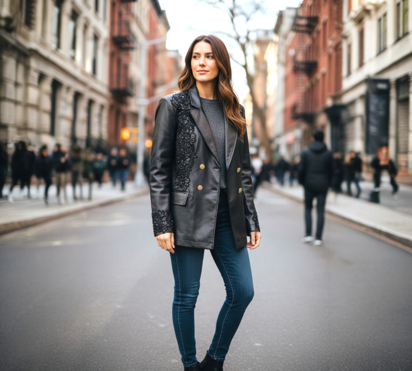 Zanardi Fashion Lace-Trim Leather Jacket