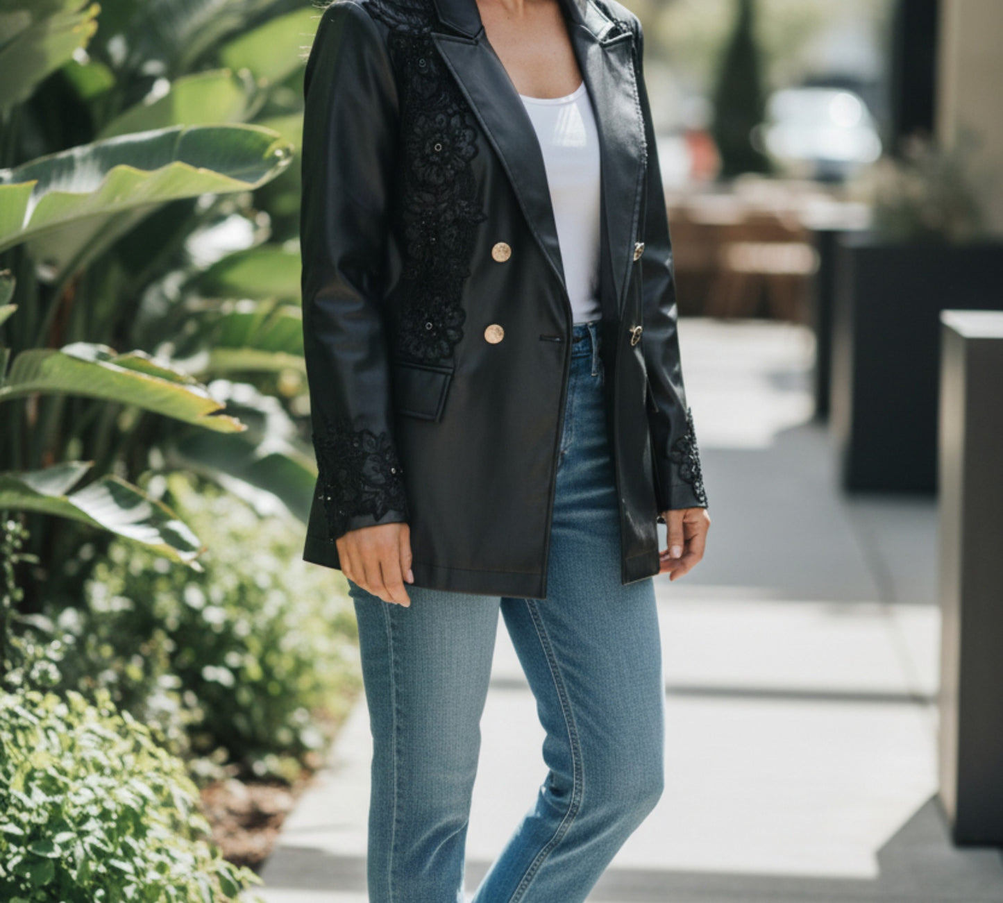 Zanardi Fashion Lace-Trim Leather Jacket