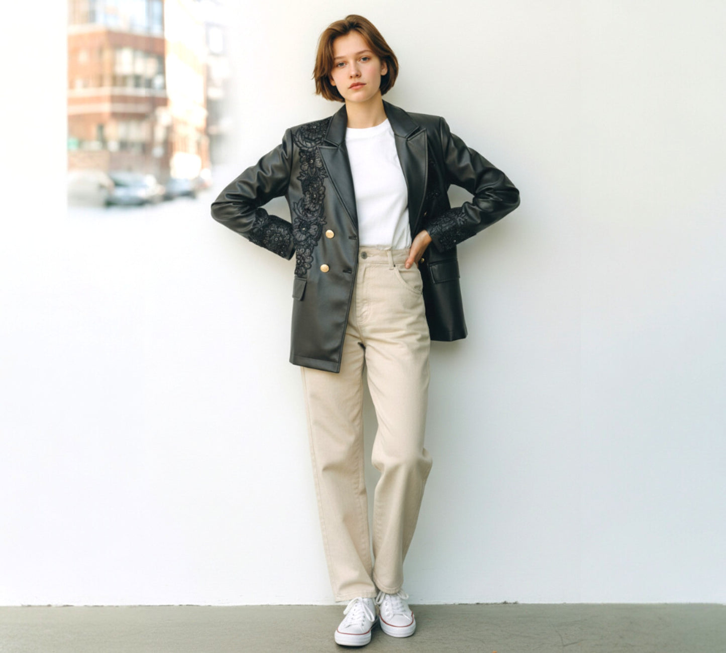 Zanardi Fashion Lace-Trim Leather Jacket