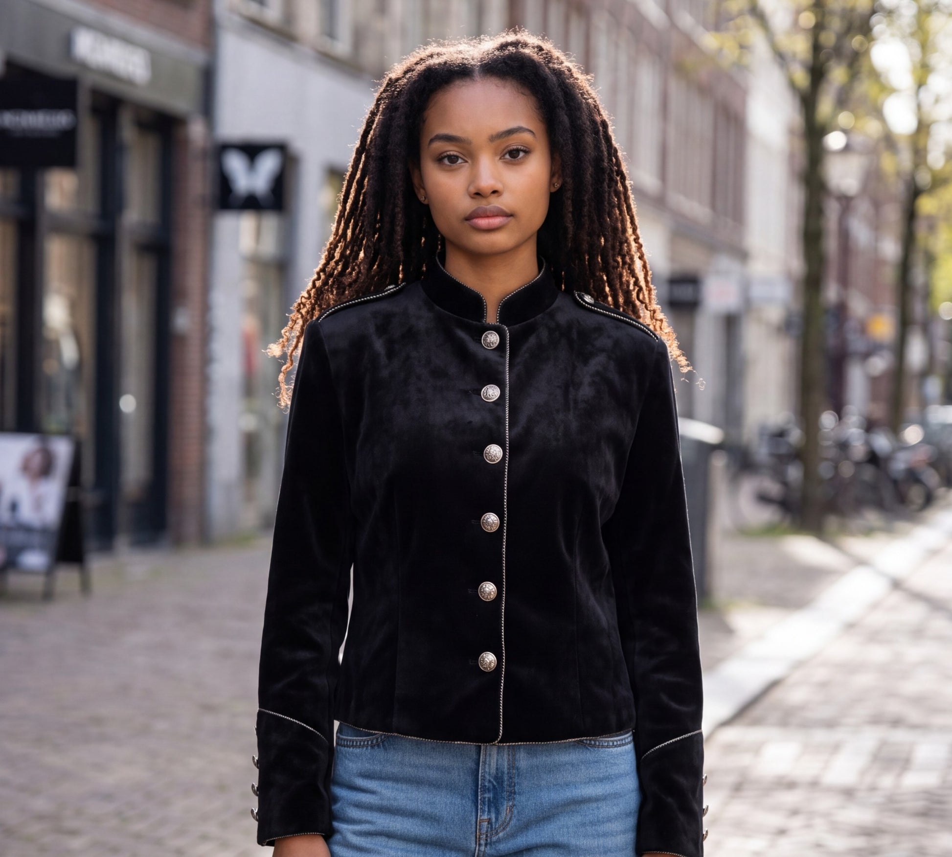 Velvet Military-Inspired Cropped Jacket - Above the Crowd Boutique