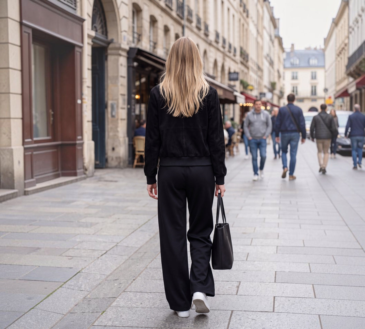 Button Bomber Jacket & Wide-Leg Pants Set