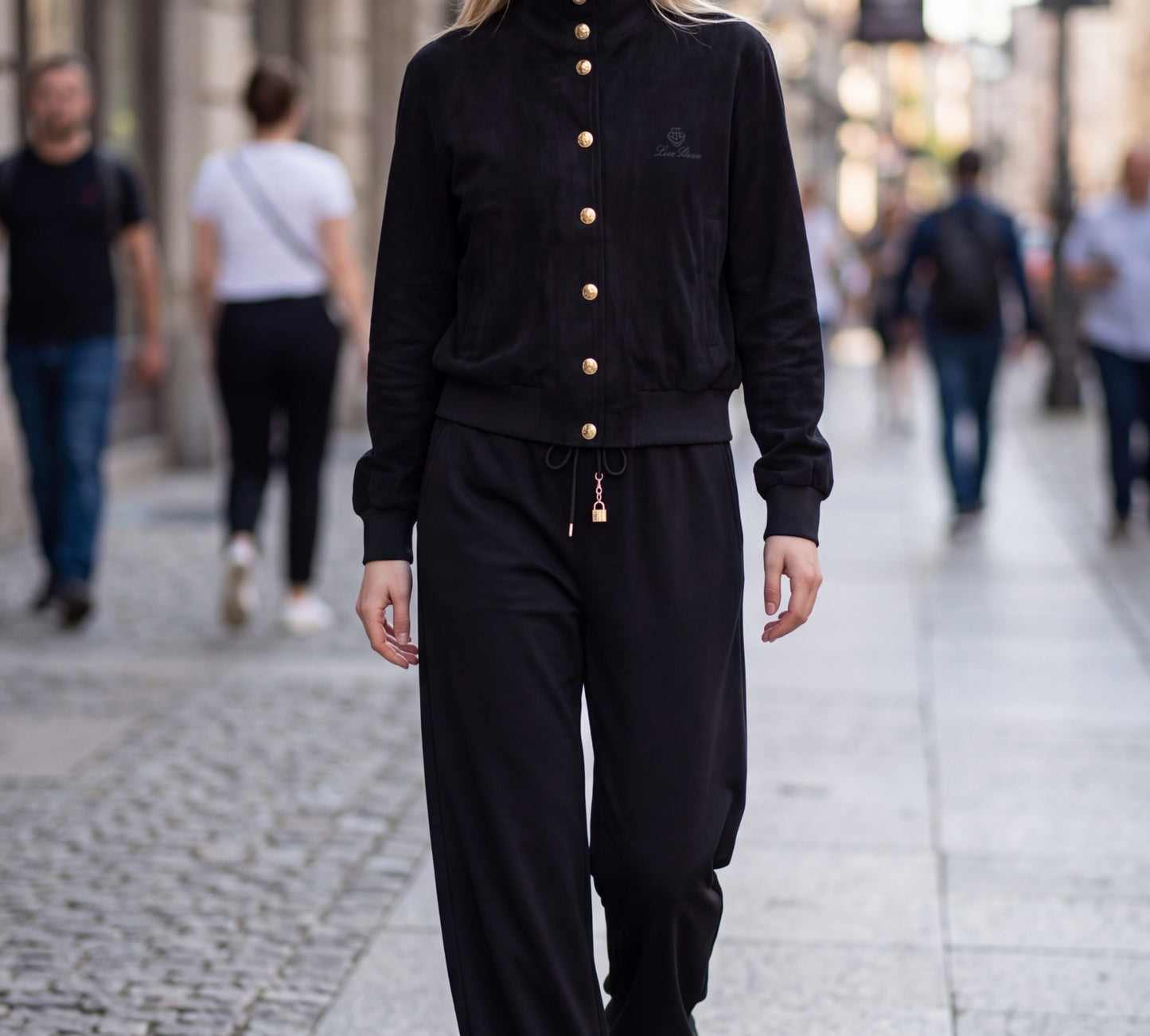 Button Bomber Jacket & Wide-Leg Pants Set