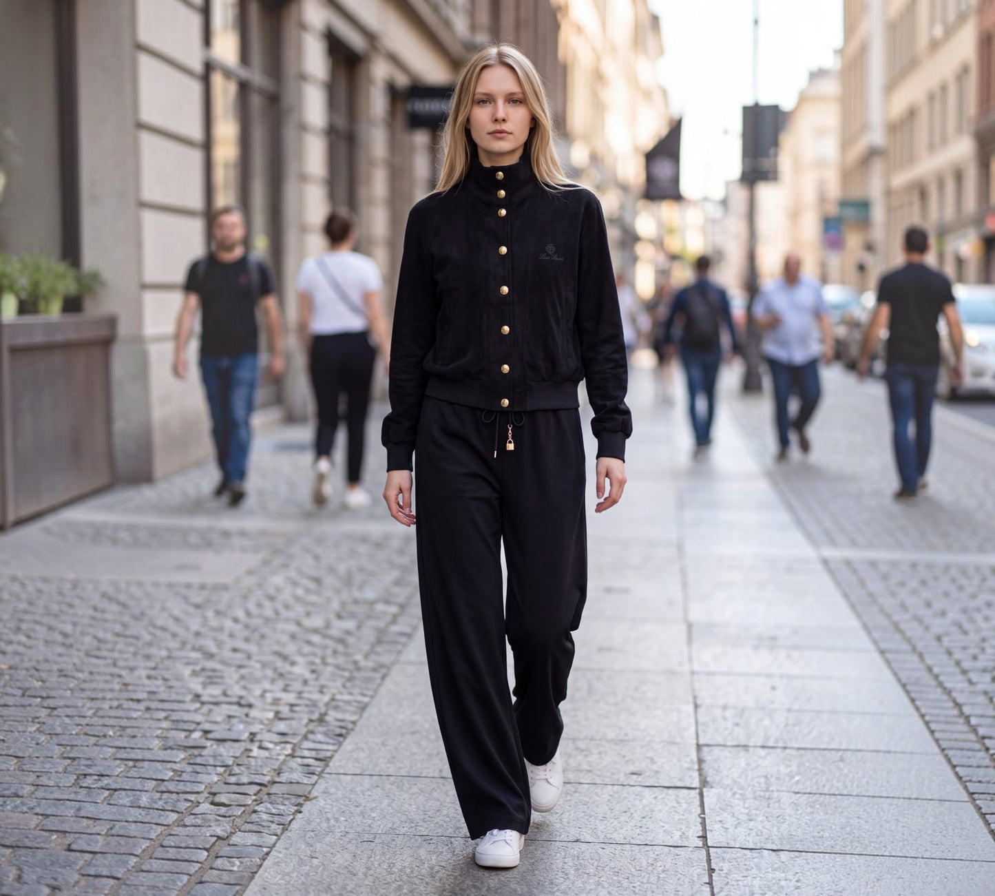 Button Bomber Jacket & Wide-Leg Pants Set