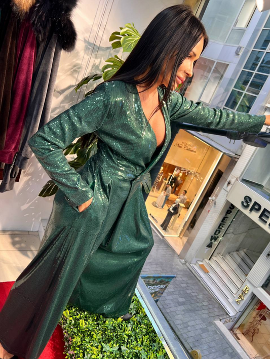 Zanardi Fashion Green Shimmer Wide-Leg Jumpsuit - Above the Crowd Boutique