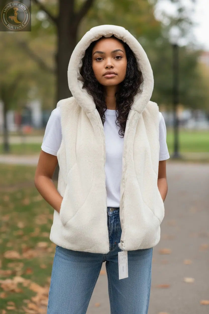 Mailika Antique White Hooded Vest - Above the Crowd Boutique