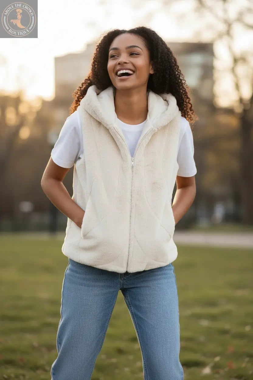 Mailika Antique White Hooded Vest - Above the Crowd Boutique