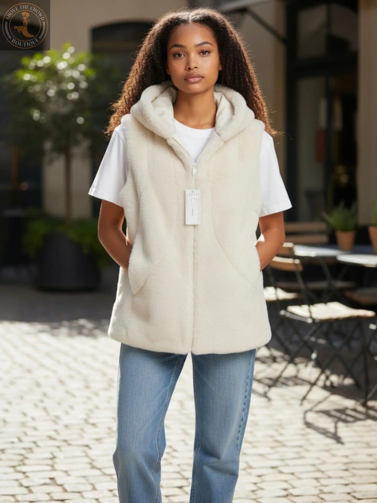 Mailika Antique White Hooded Vest - Above the Crowd Boutique