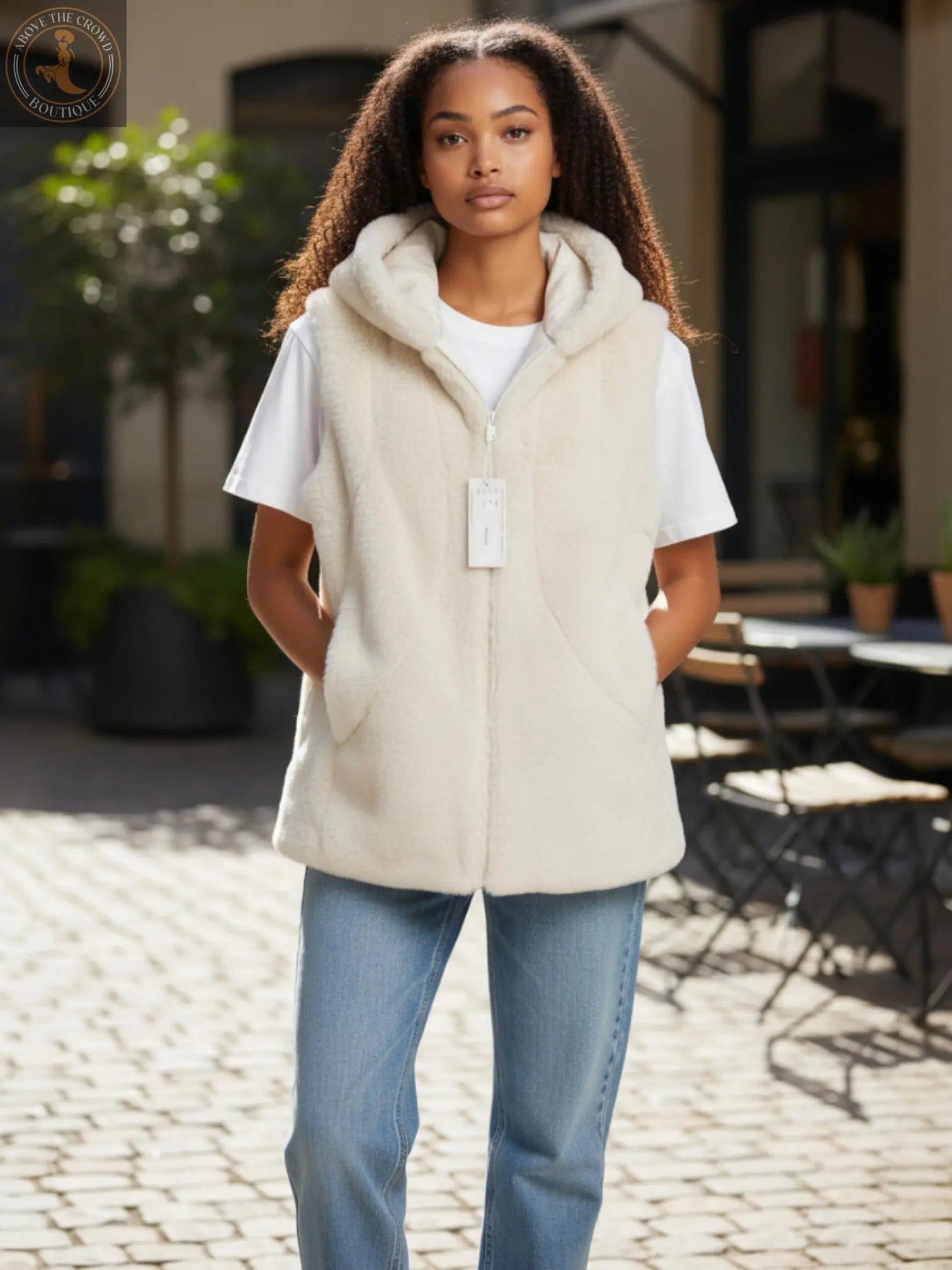 Mailika Antique White Hooded Vest - Above the Crowd Boutique