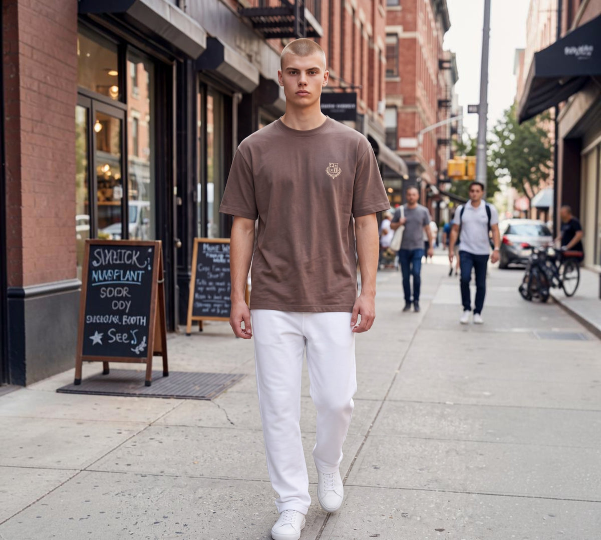 Men’s Mocha Brown Crest Logo Crew-Neck T-Shirt - Above the Crowd Boutique