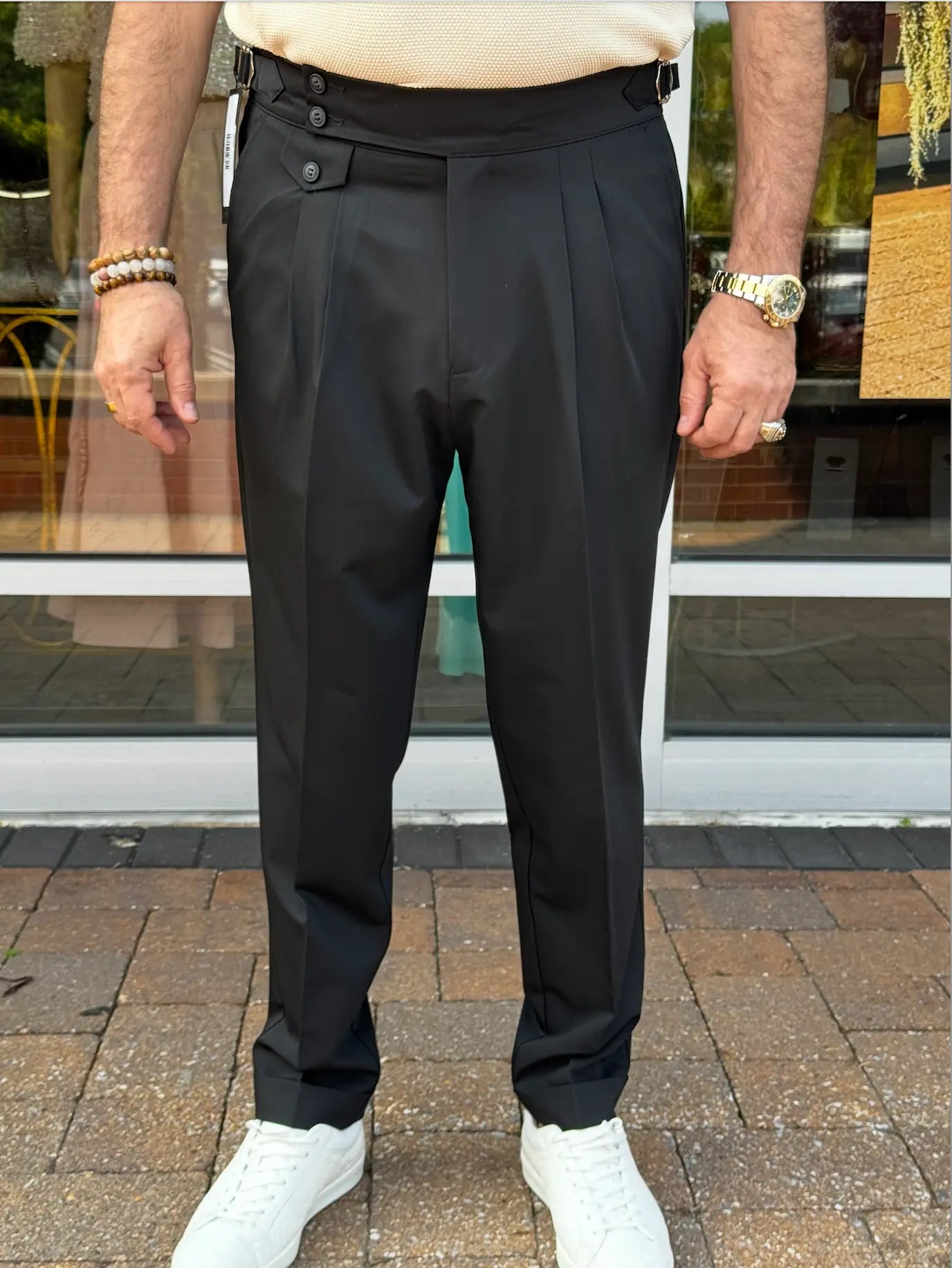 Men’s Pleated Tailored Trousers  with Side Buckle Tabs FCplus-Men's Fashion