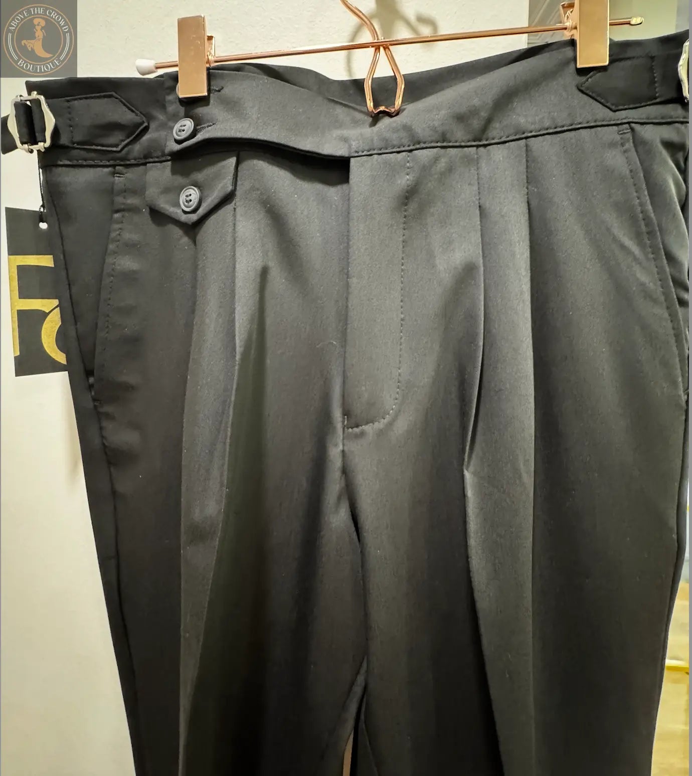 Men’s Pleated Tailored Trousers  with Side Buckle Tabs FCplus-Men's Fashion