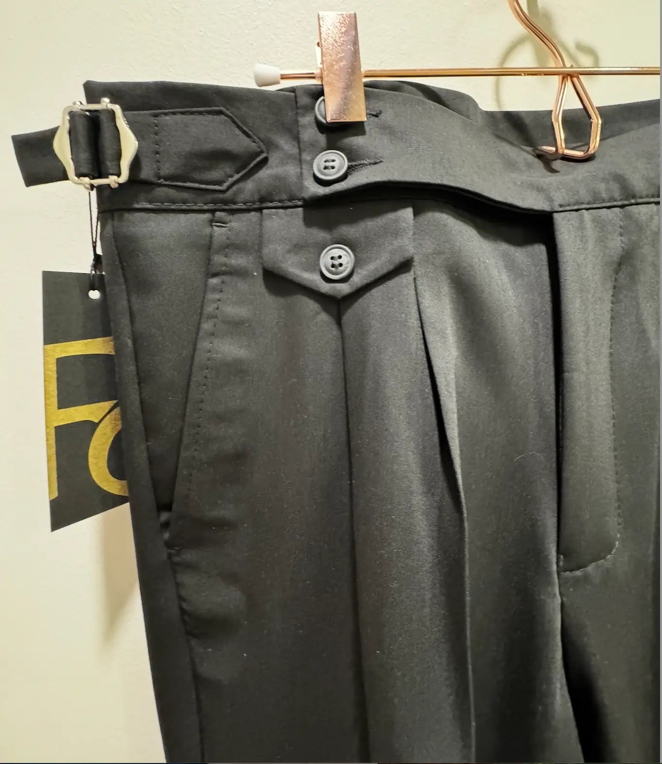 Men’s Pleated Tailored Trousers  with Side Buckle Tabs FCplus-Men's Fashion