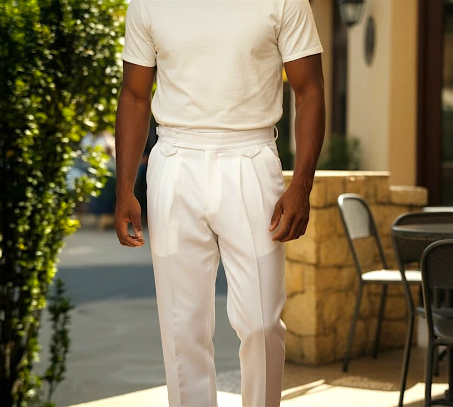 Men’s Pleated Tailored Trousers with Side Buckle Tabs - Above the Crowd Boutique