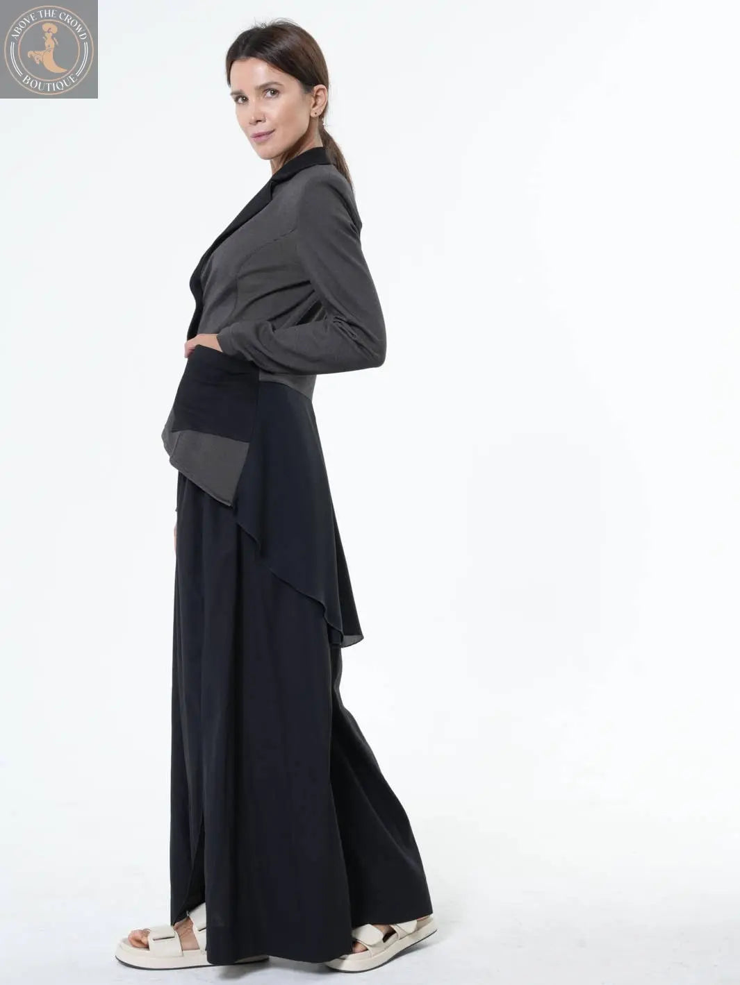 Metamorphosa Asymmetric Blazer With Chiffon At The Back Metamorphoza