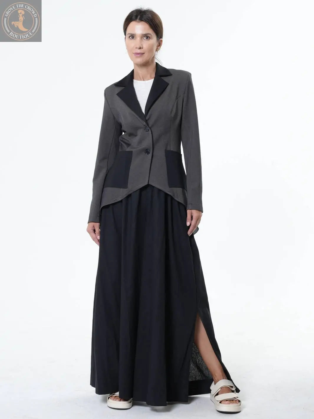 Metamorphosa Asymmetric Blazer With Chiffon At The Back Metamorphoza