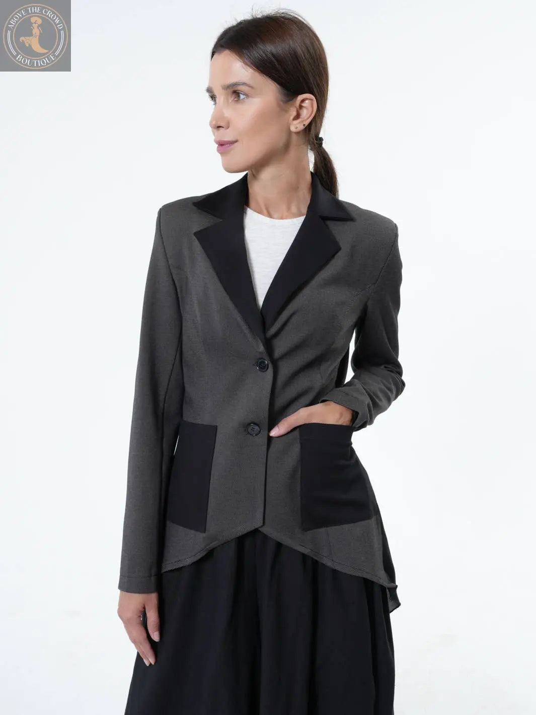 Metamorphosa Asymmetric Blazer With Chiffon At The Back Metamorphoza