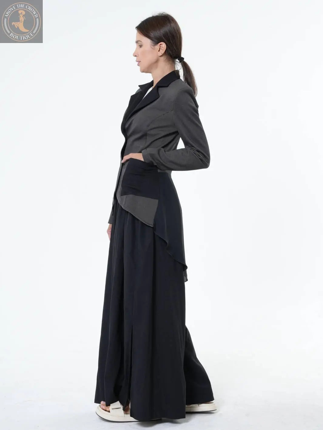 Metamorphosa Asymmetric Blazer With Chiffon At The Back Metamorphoza