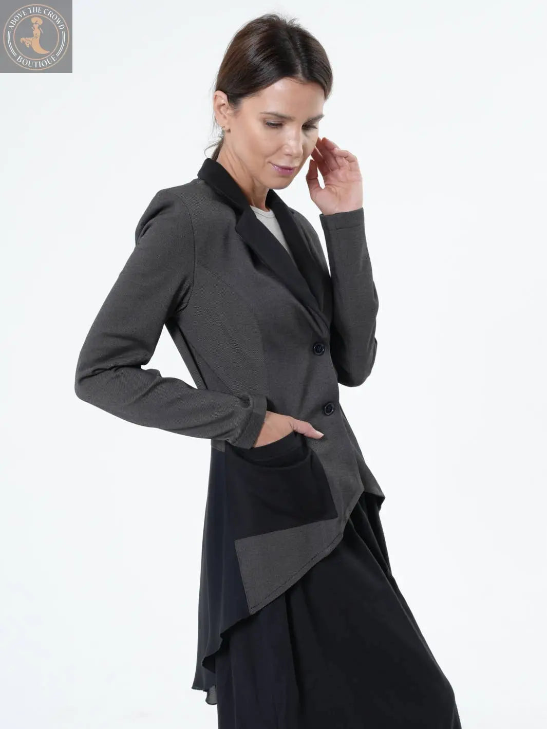 Metamorphosa Asymmetric Blazer With Chiffon At The Back Metamorphoza