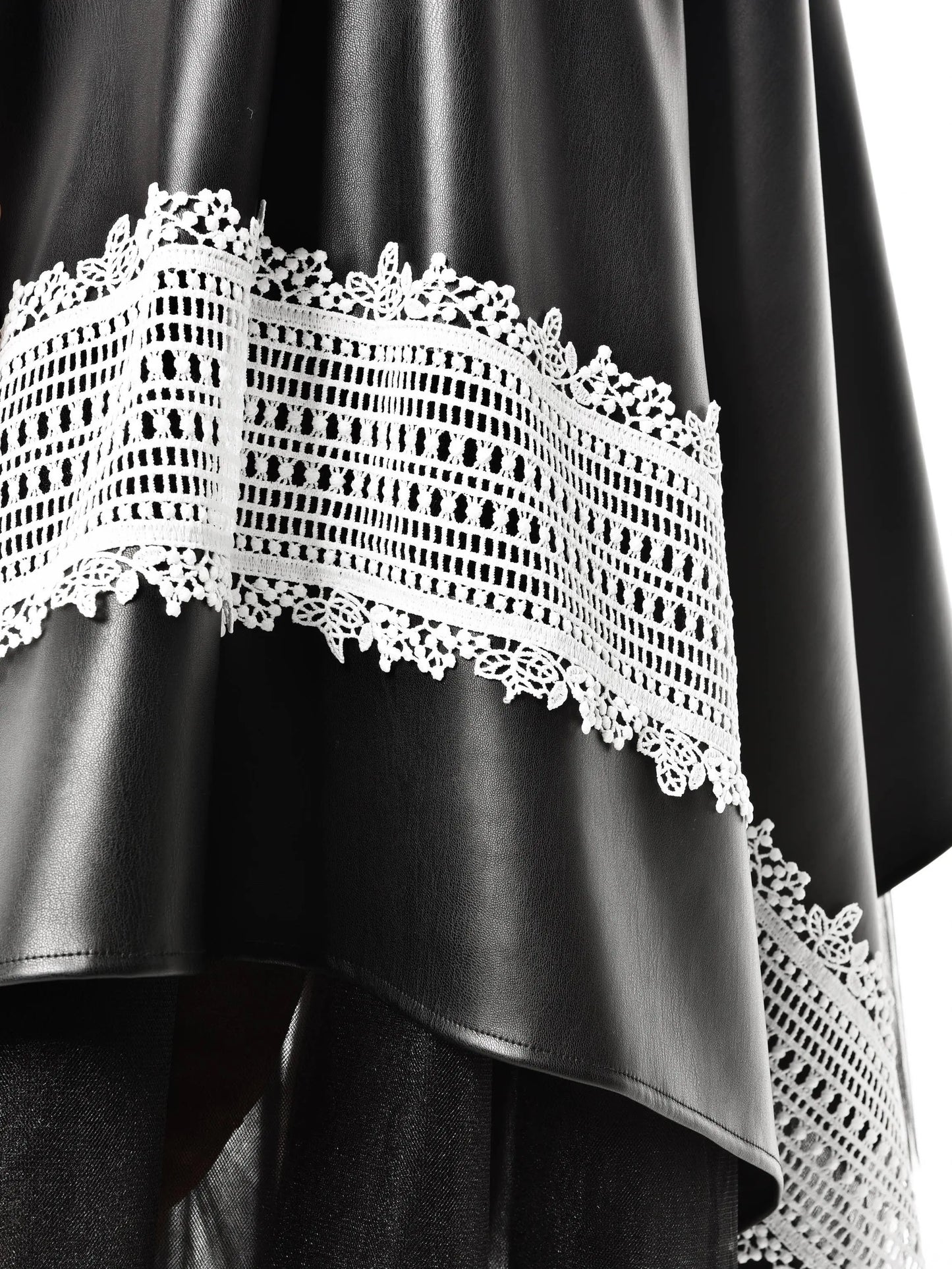 Metamorphoza Avant-Garde Vegan Leather Skirt with White Lace - Unique Boho Style Metamorphoza