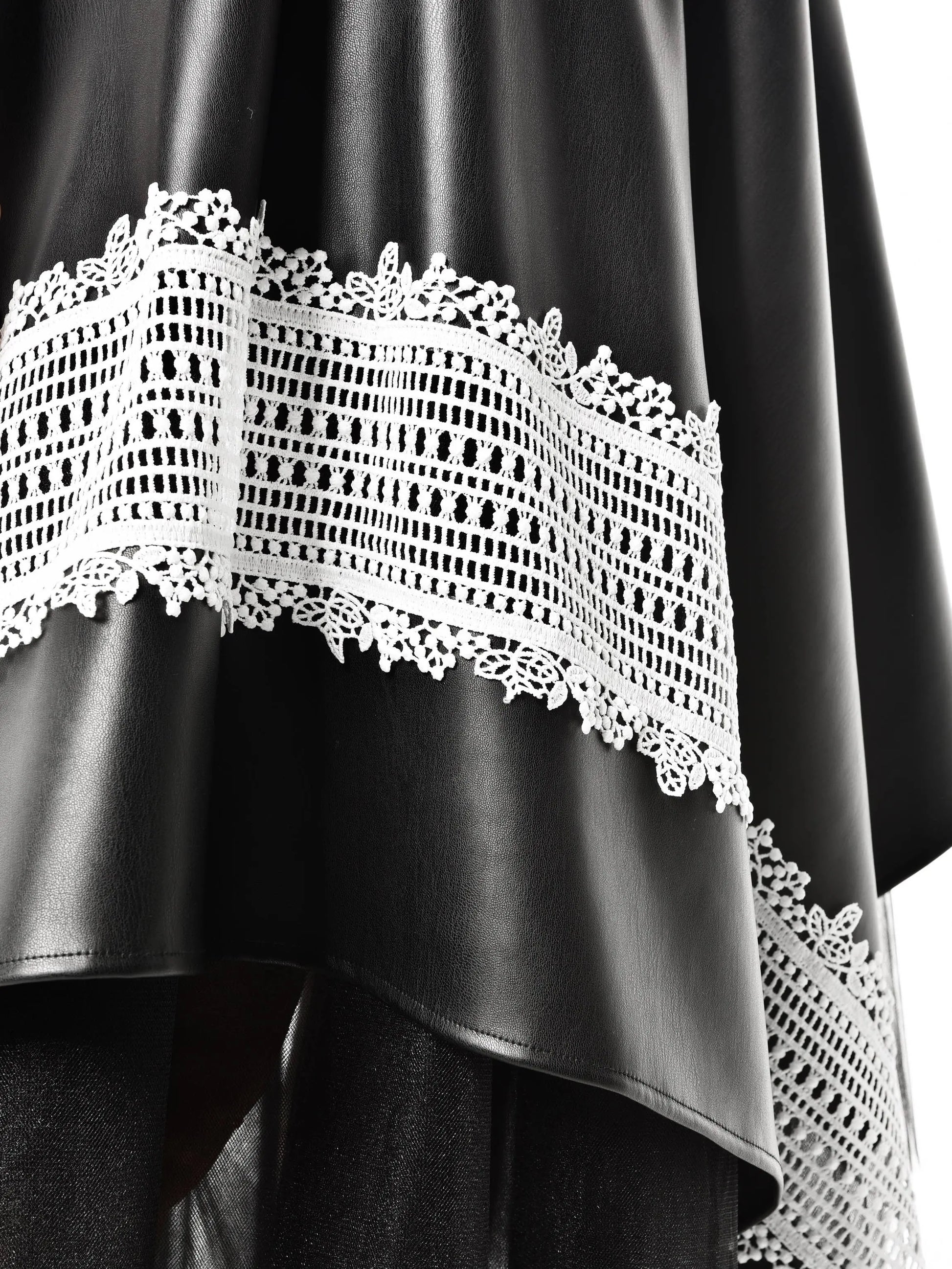 Metamorphoza Avant-Garde Vegan Leather Skirt with White Lace - Unique Boho Style Metamorphoza