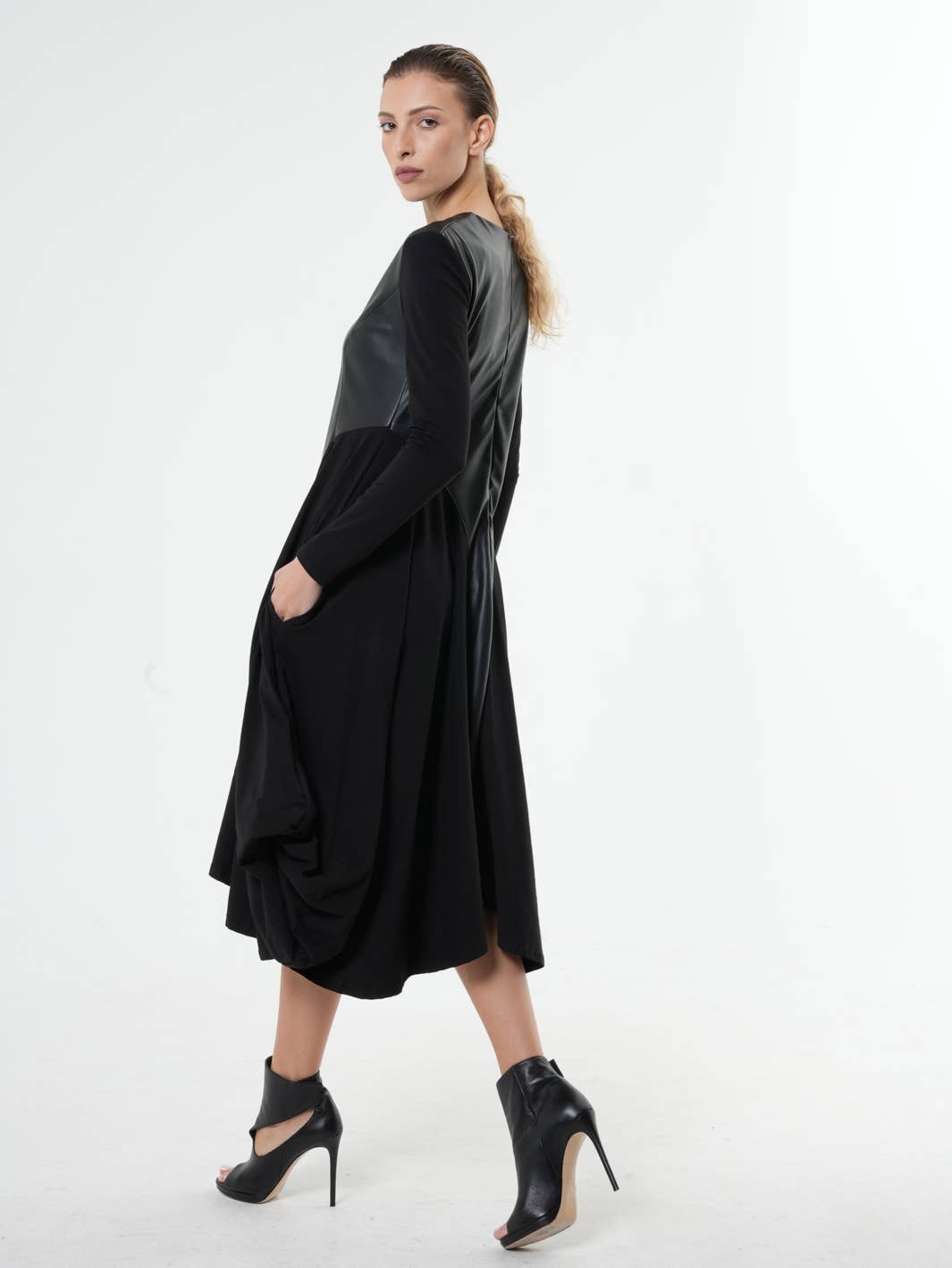 Metamorphoza Black Asymmetric Leather Dress Metamorphoza