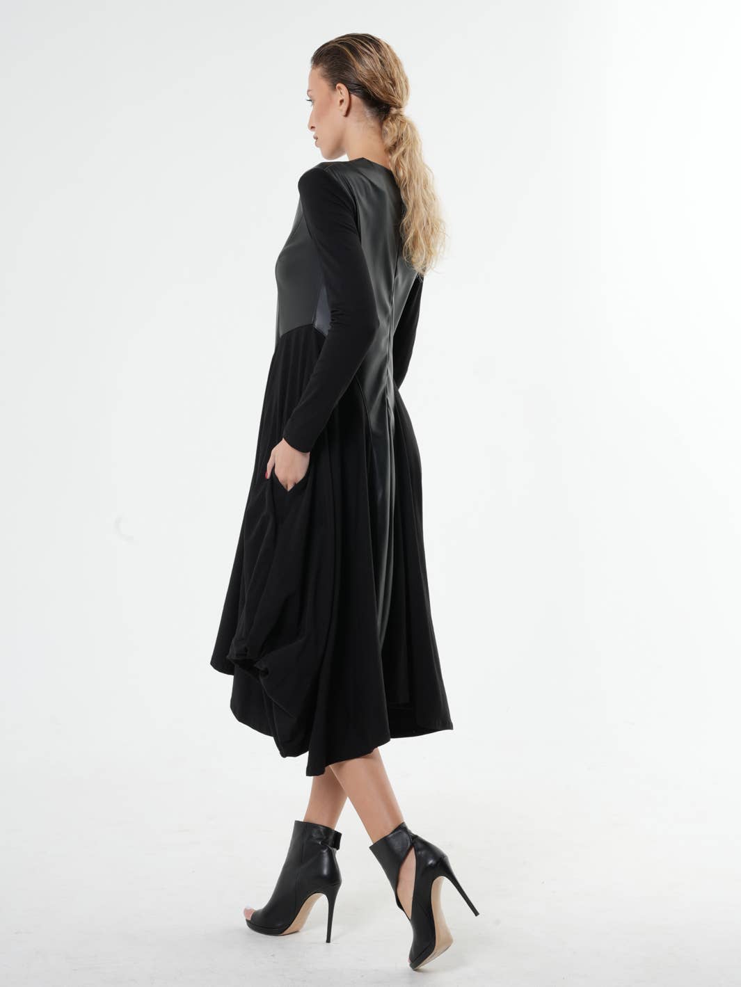 Metamorphoza Black Asymmetric Leather Dress Metamorphoza