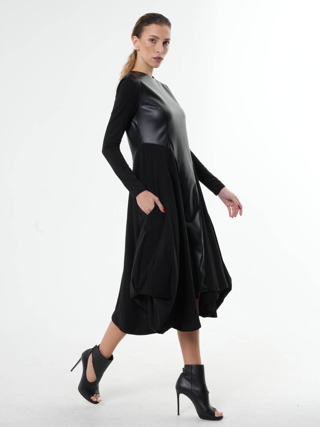 Metamorphoza Black Asymmetric Leather Dress Metamorphoza