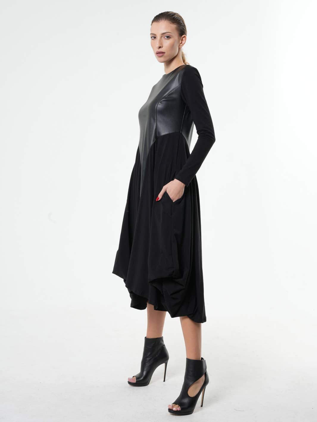 Metamorphoza Black Asymmetric Leather Dress Metamorphoza