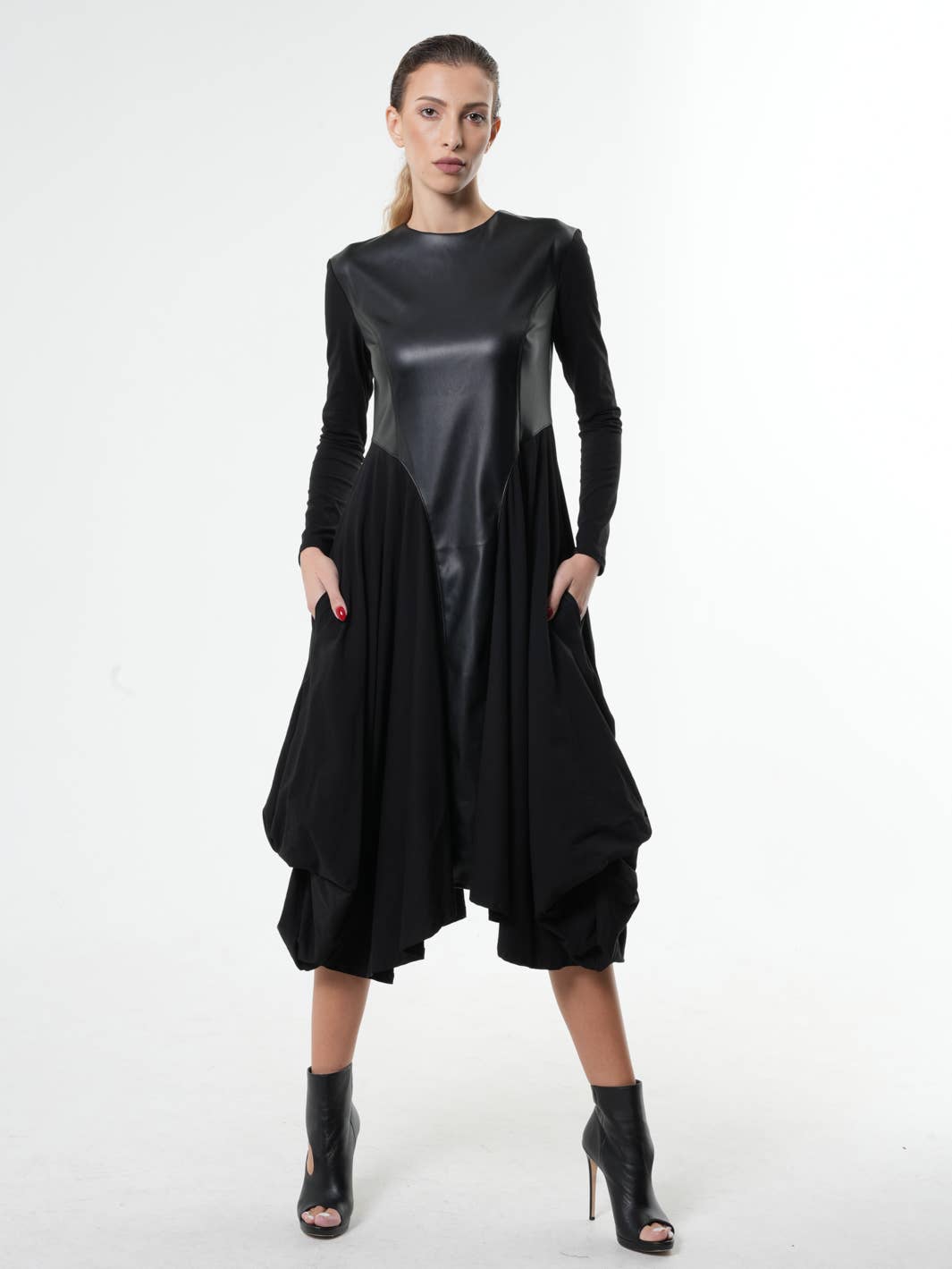 Metamorphoza Black Asymmetric Leather Dress Metamorphoza