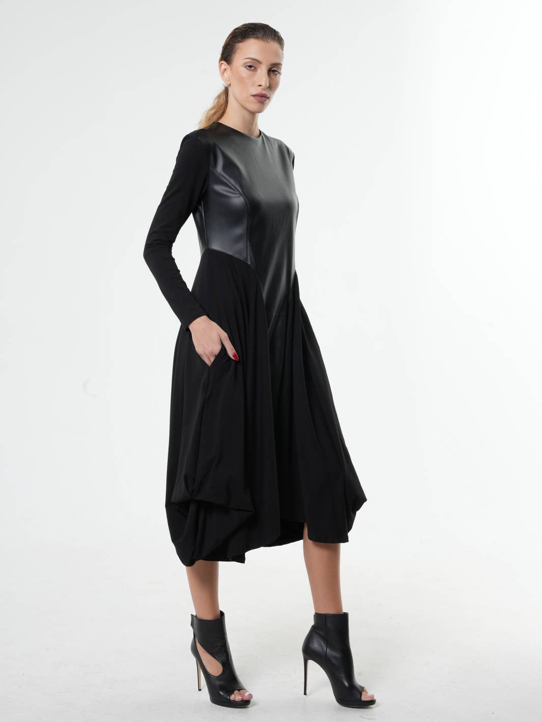 Metamorphoza Black Asymmetric Leather Dress Metamorphoza