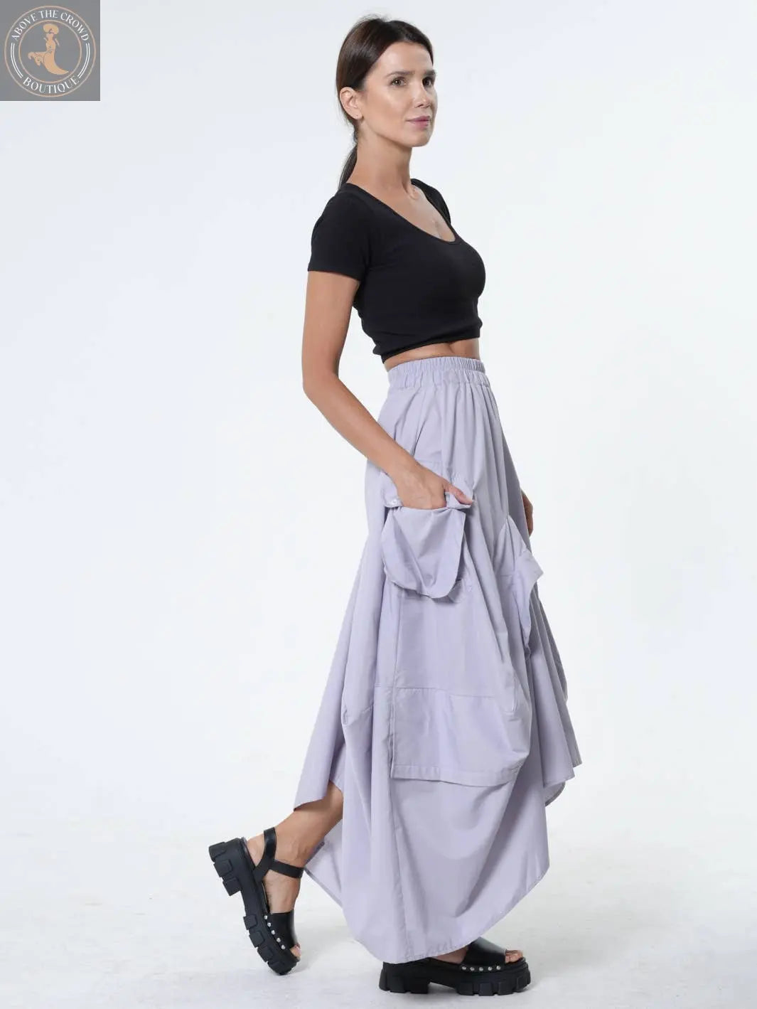 Metamorphoza Draped Maxi Skirt - Gray Cotton Skirt with Pockets - Unique European Style Metamorphoza