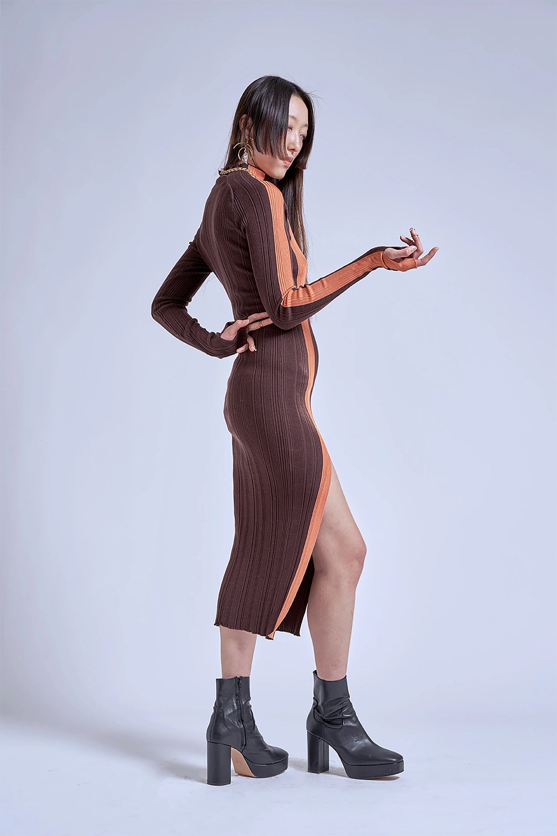 Tesei T0520 - Virgin Wool Dark Brown Dress - Above The Crowd Boutique