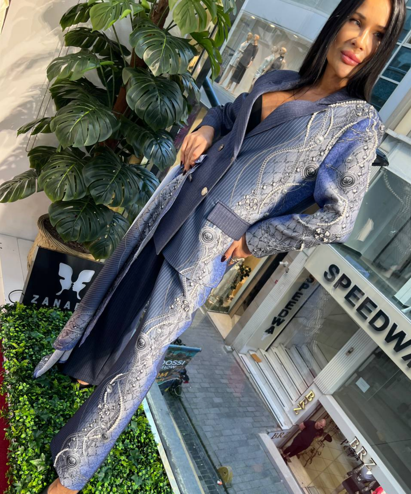 Zanardi Fashion Statement Suit – Embellished Pinstripe Elegance - Above the Crowd Boutique