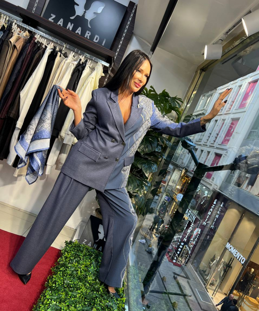 Zanardi Fashion Statement Suit – Embellished Pinstripe Elegance - Above the Crowd Boutique