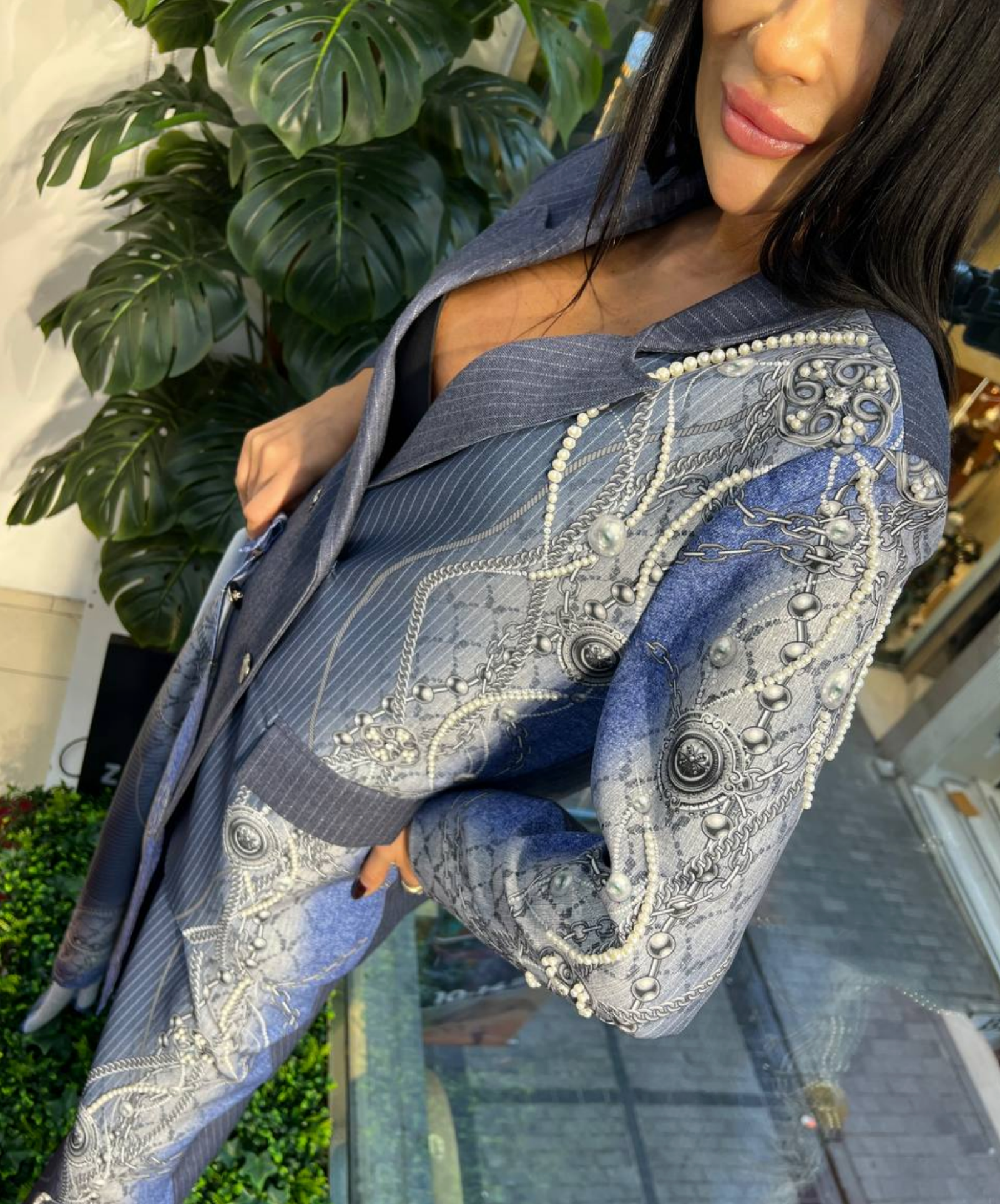 Zanardi Fashion Statement Suit – Embellished Pinstripe Elegance - Above the Crowd Boutique