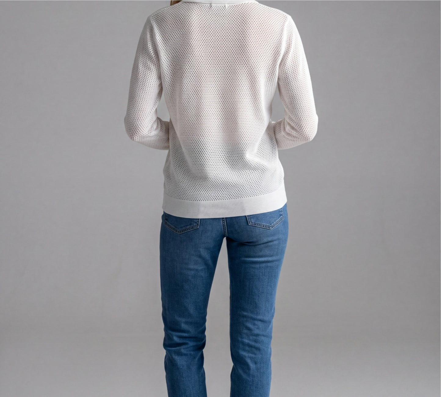Openwork Knit Polo Shirt with Gold-Tone Buttons - Above the Crowd Boutique