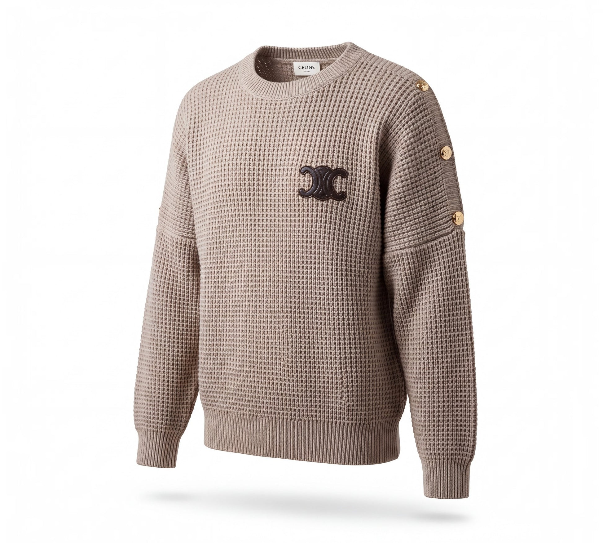 Taupe Textured Knit Statement Sweater with Gold-Tone Shoulder Buttons - bove the Crowd Boutique