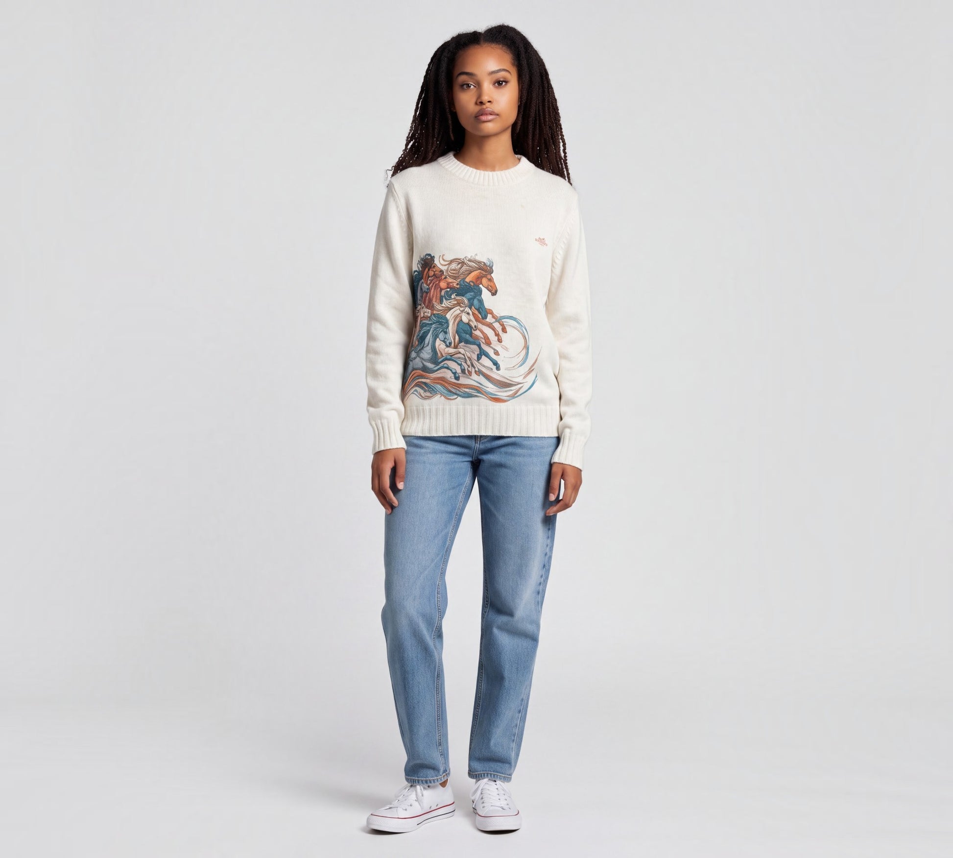 Ivory Equestrian Horse Graphic Knit Sweater - Above the Crowd Boutique