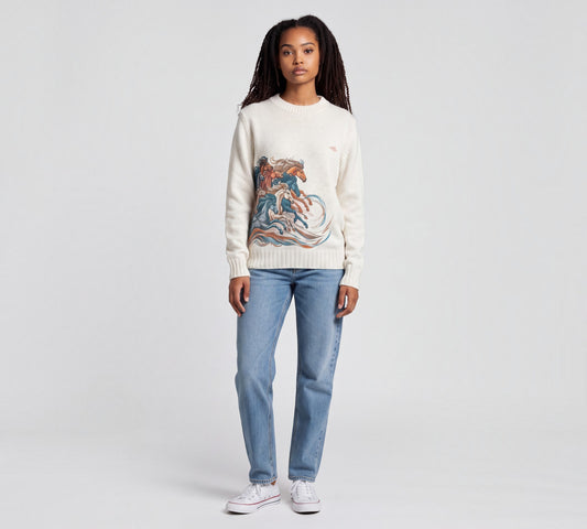 Ivory Equestrian Horse Graphic Knit Sweater - Above the Crowd Boutique